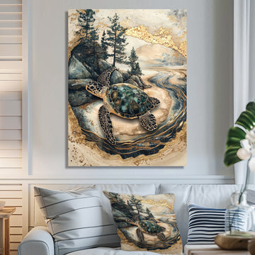 Turtle On Forest Landscape Collage - Turtle Wall Decor
